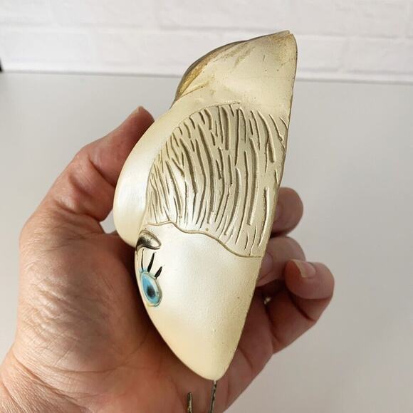 Vtg Chalk Ware Woman Head Wall Hanging Feather Hat Plaster Antique Lady Key Hook - Picture 5 of 8